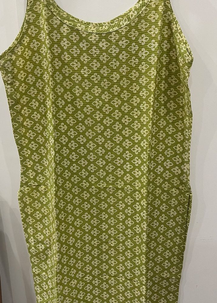 Green Printed Sleeveless Kurta
