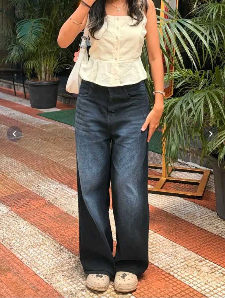 Wide Leg Black Wash Denim Jeans