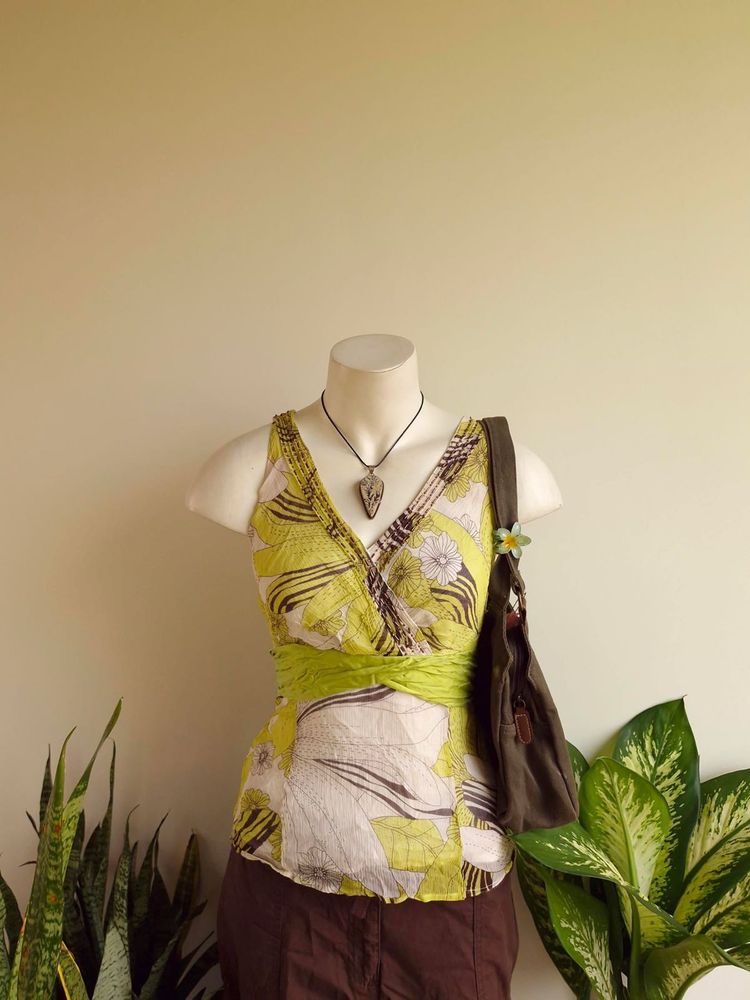100% Silk Floral Tie Top