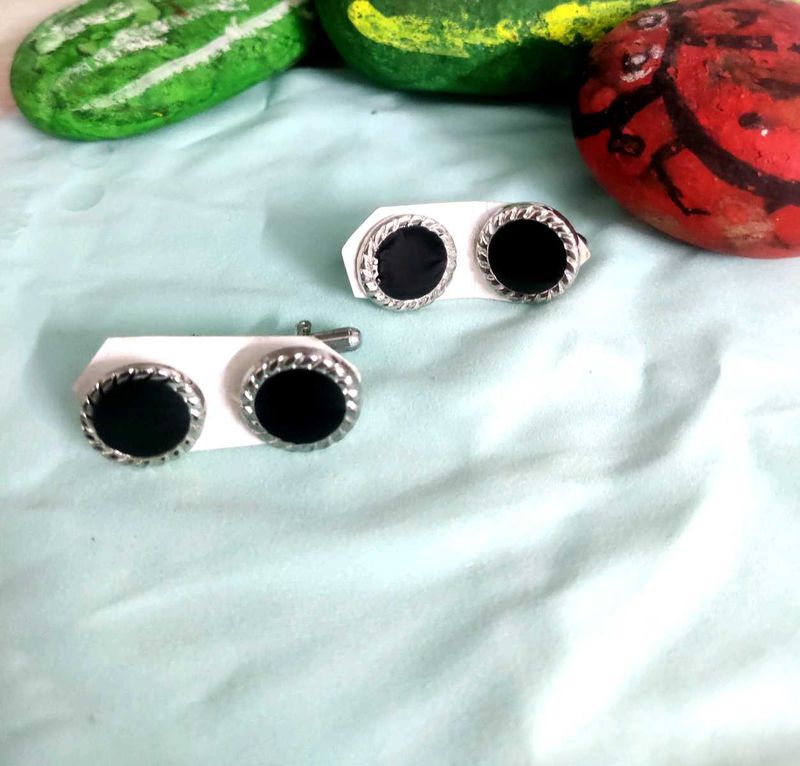 Vintage Silver - Black Cufflinks