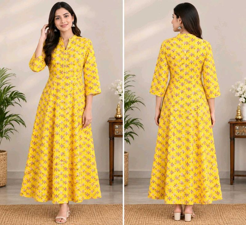 Yellow Printed anarkali