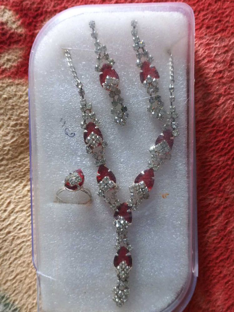 Stunning Red and Silver Jewelry Set