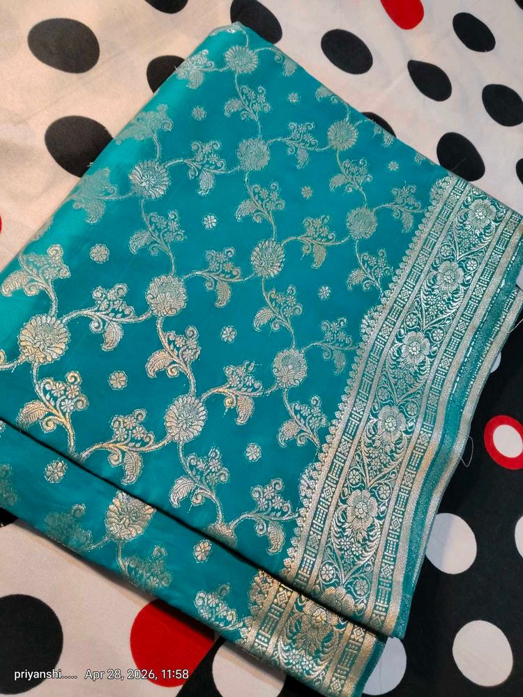 Elegant Teal Brocade Silk Saree