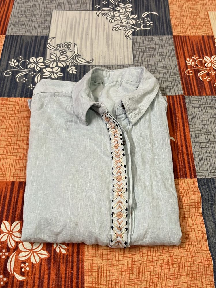 Light Blue Embroidered Shirt