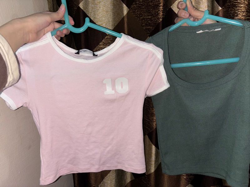 Cute Pink Zudio Top &amp; Green Souled Store Crop Tops