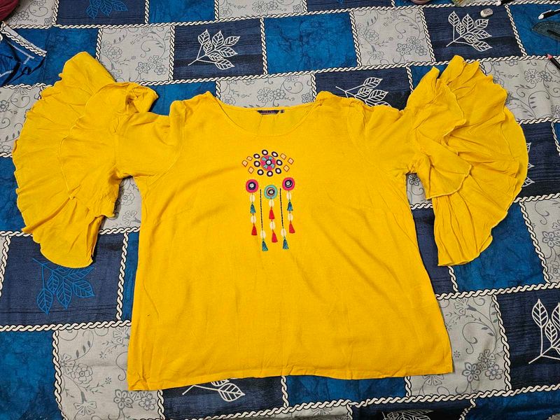 Yellow Ruffled Sleeve Top