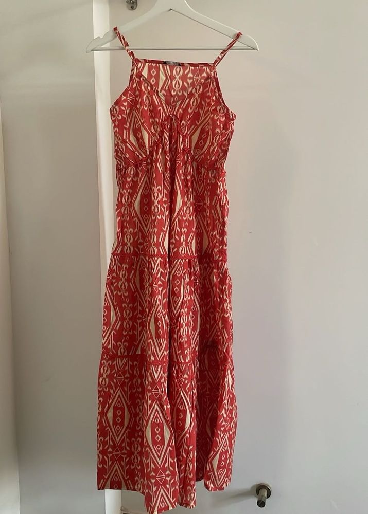 Orange &amp; Cream Print Maxi Dress