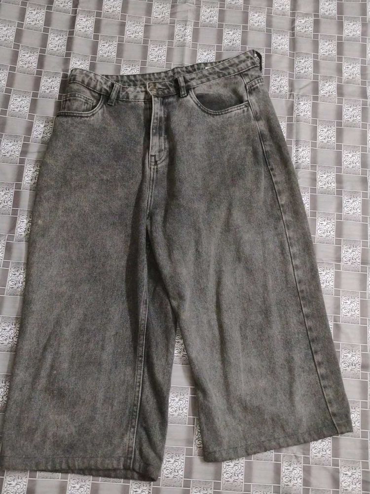 Zudio Grey Wash Wide Leg Jorts