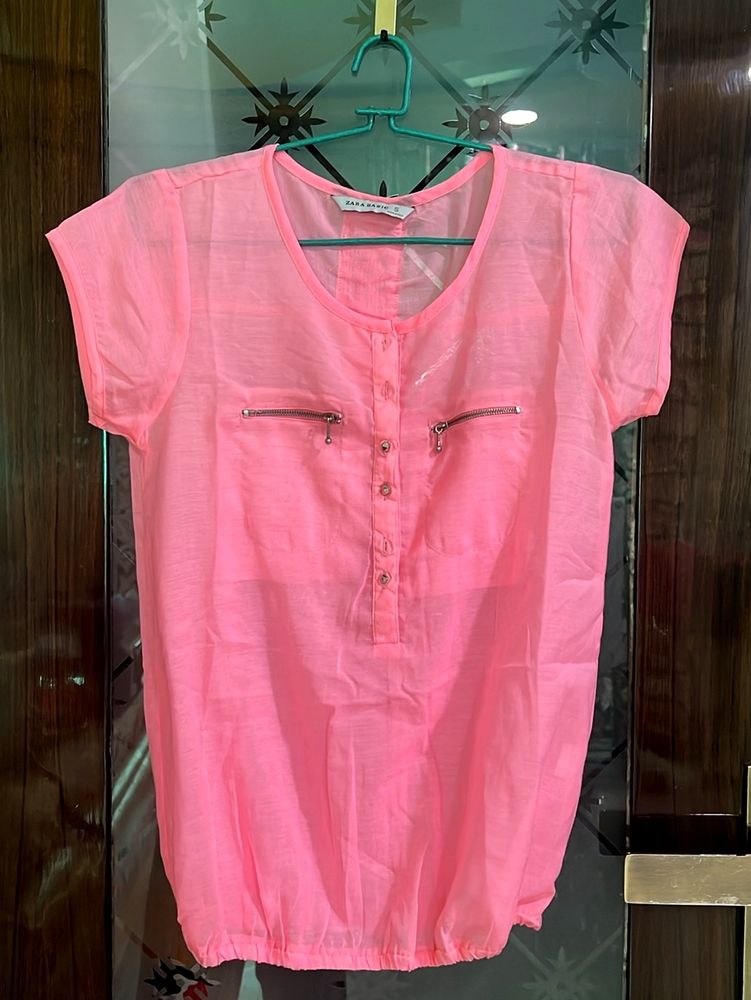 ZARA Neon Pink Sheer Top