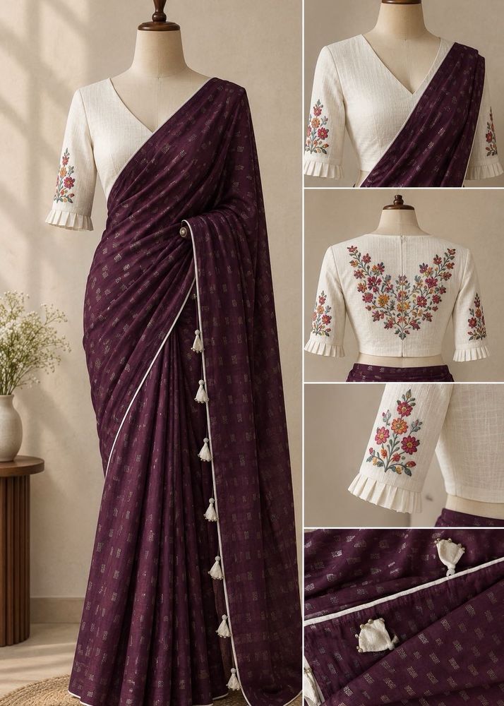 Brown Embroidery Blouse and saree