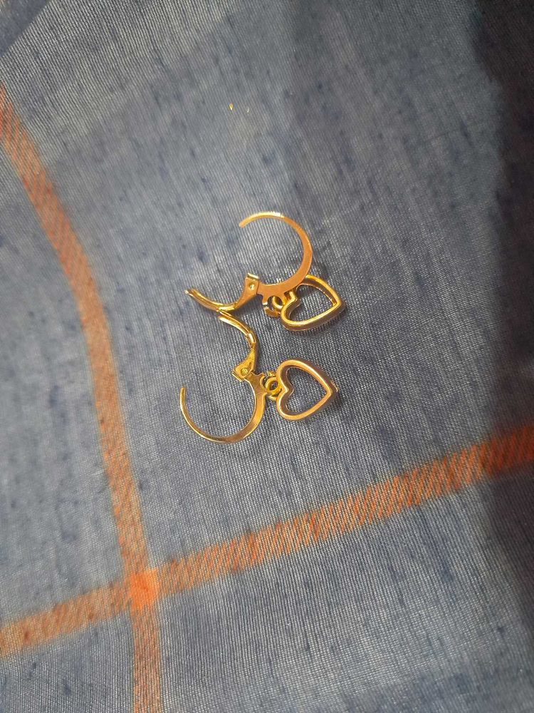 Gold Heart Dangle Hoop Earrings