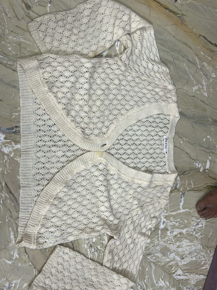 Cream Cable Knit Cropped crochet Cardigan