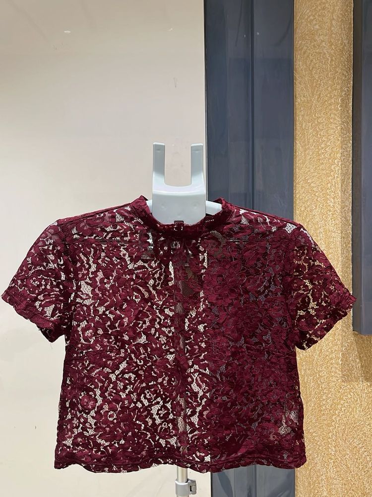 Burgundy Lace Crop Top