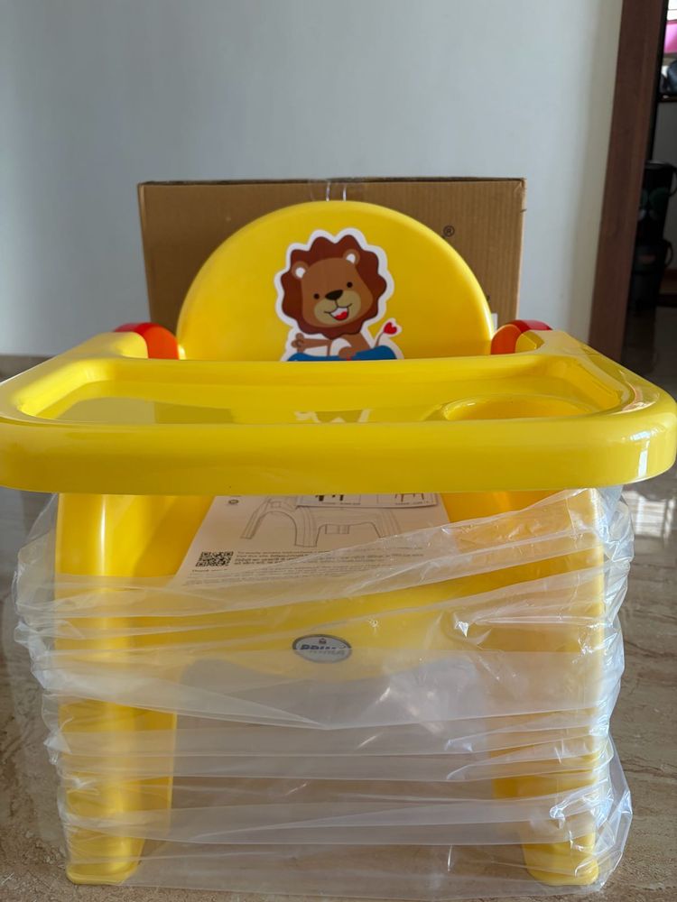 Yellow Baby High Chair with Lion Design