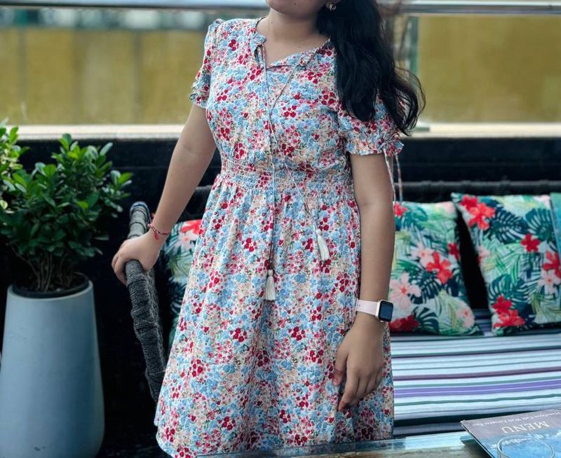 Floral Print Smocked Waist Dress