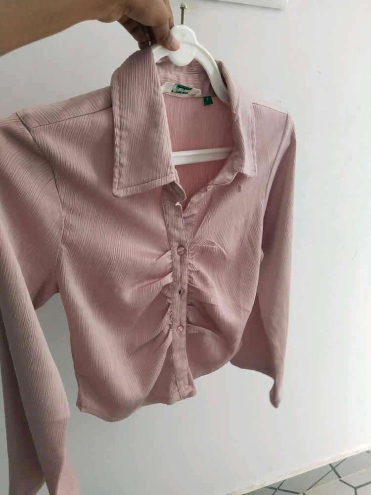 Chic Ruched Pink Crop Top