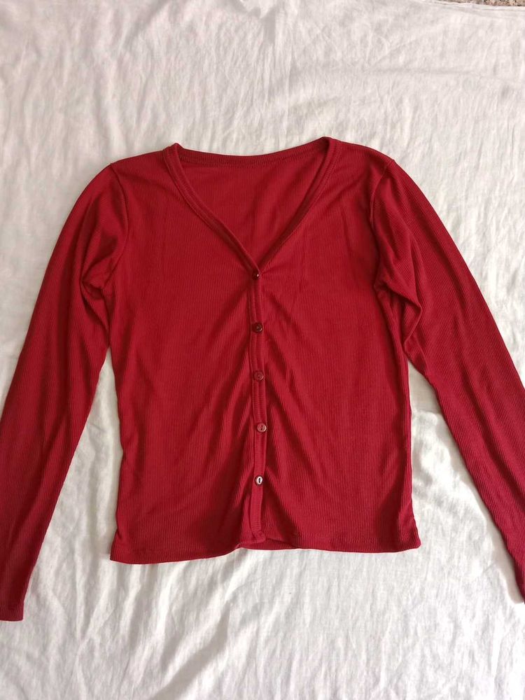 Cozy Red Button-Up Cardigan