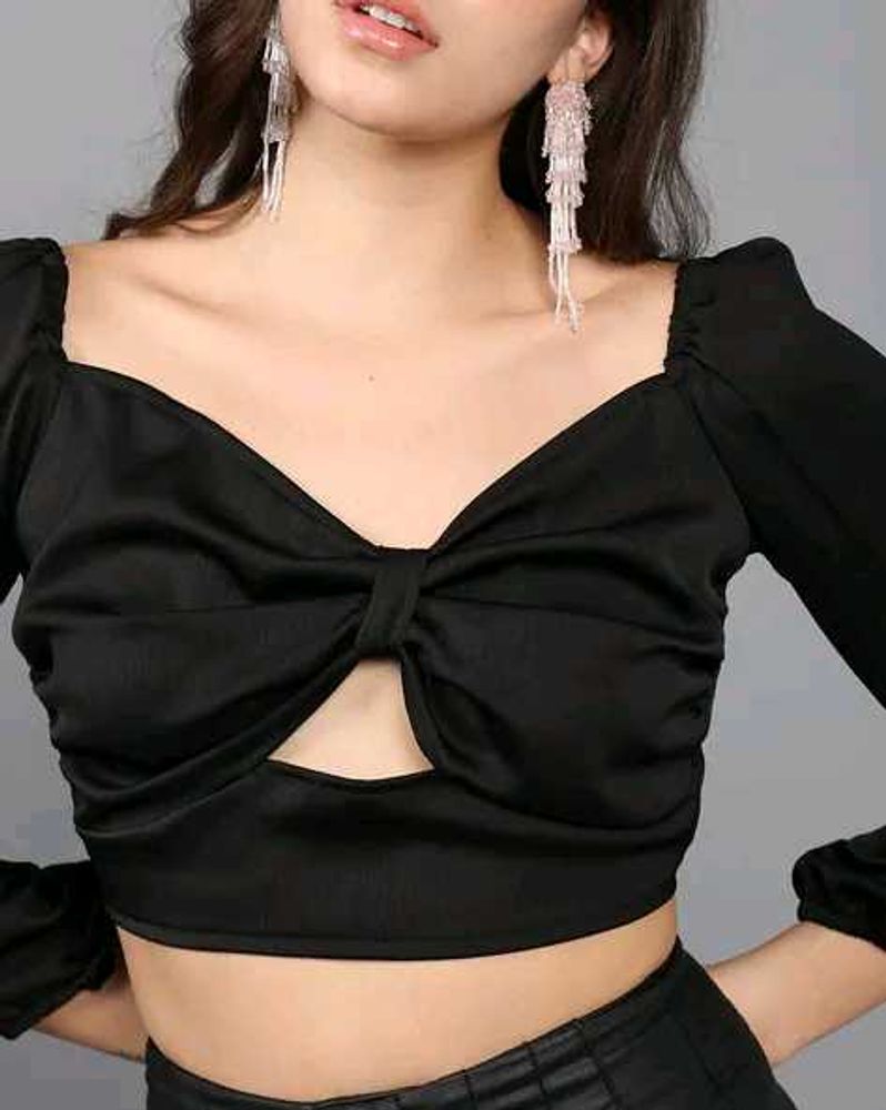 Chic Black Cut-Out Bow Crop Top