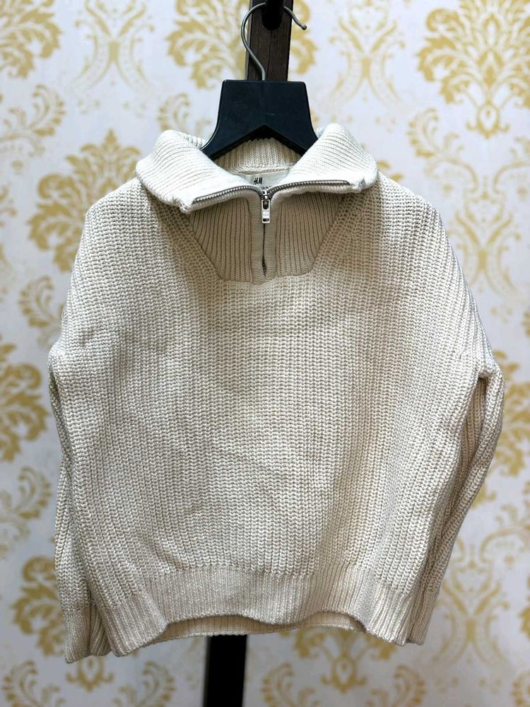 H&amp;M Cream Knit Zip Sweater