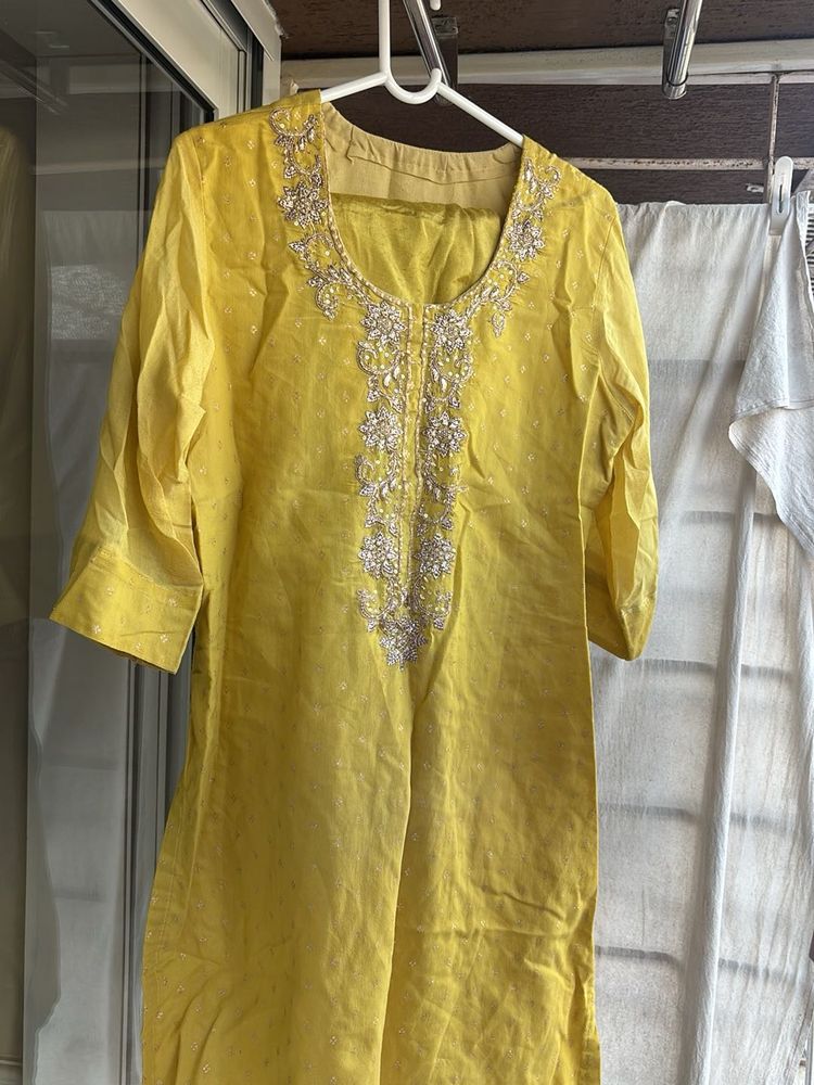 Beautiful Yellow Embroidered Kurta WITH PANTS