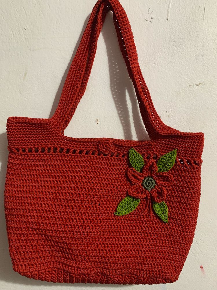 Chic Red Crochet Tote Bag