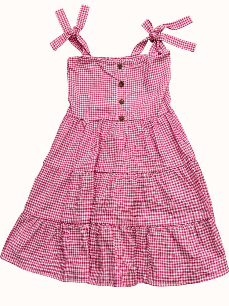 Pink Gingham Checkered Tiered Mini Dress