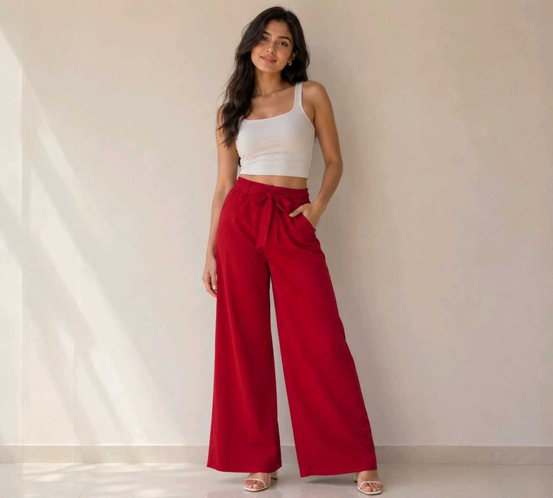 Women's Red Wide Leg Palazzo Pants