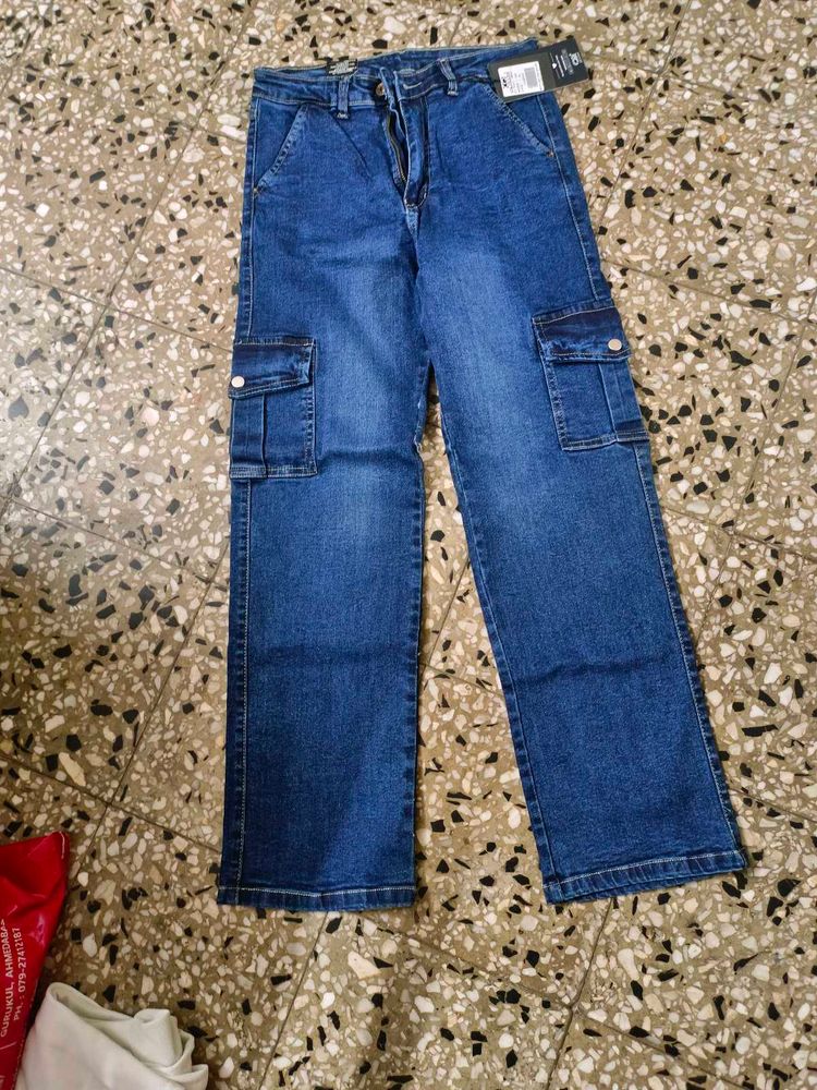 Blue Denim Cargo Jeans
