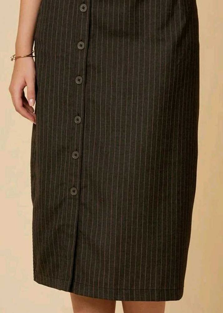 Classic Pinstripe Button-Down Skirt