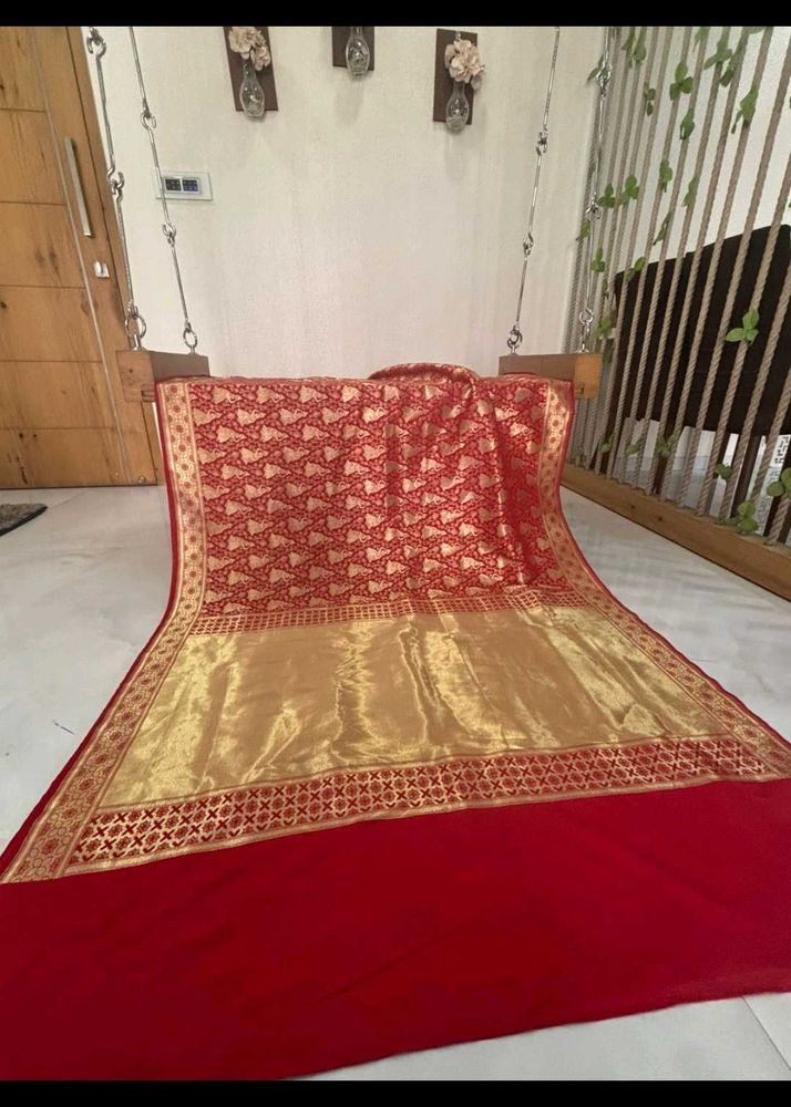 Elegant Red &amp; Gold Banarasi Silk Saree