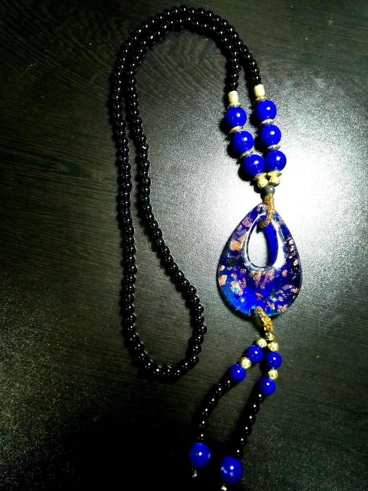 Bohemian Blue &amp; Black Beaded Necklace