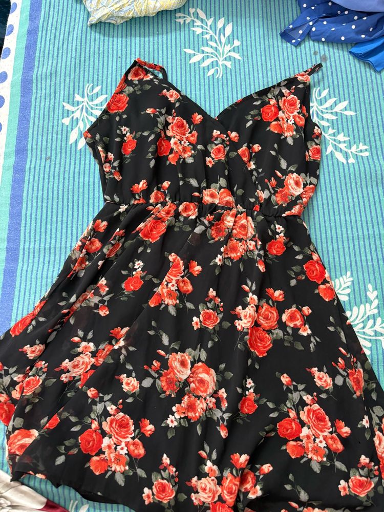 Black Floral Print Sundress