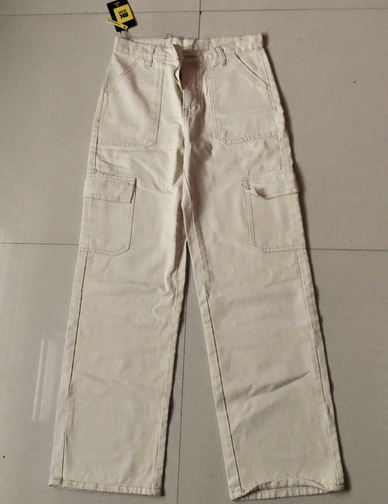 Beige Wide Leg Cargo Pants
