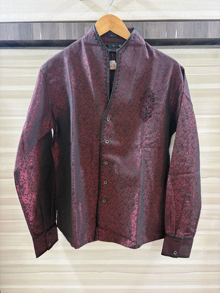 Stylish Maroon Brocade Kurta style shirt