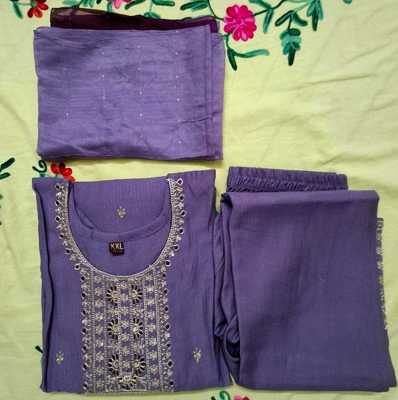 Purple Embroidered Kurta Set with Dupatta