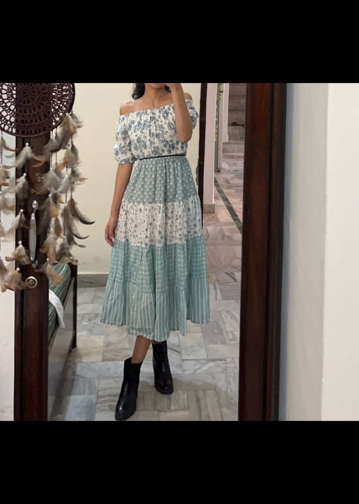 Tiered Off-Shoulder Midi Dress