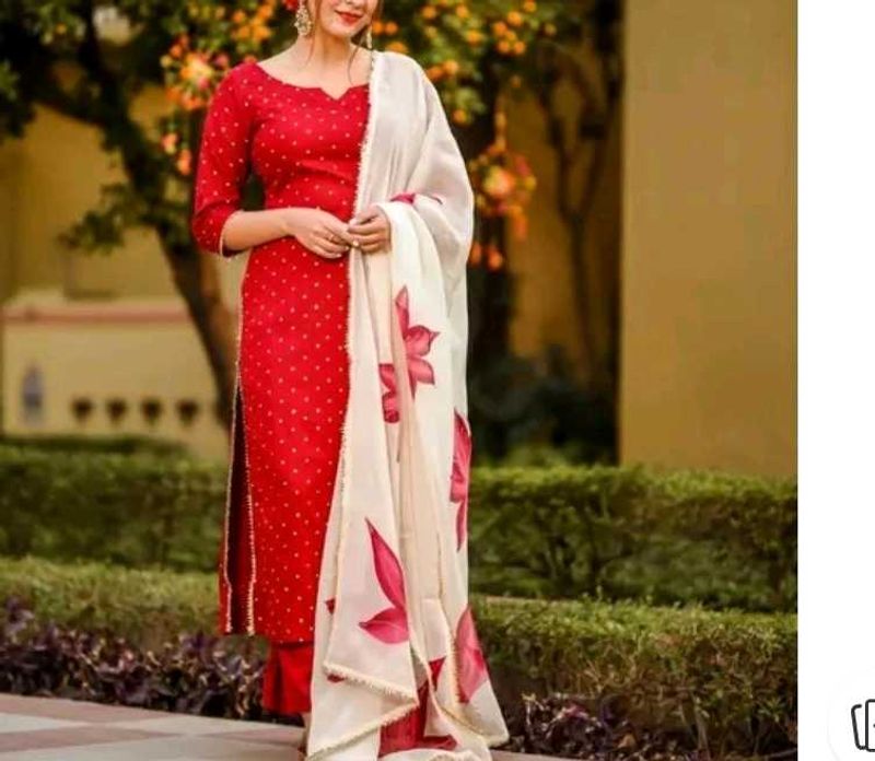 Red Kurta Set with Floral Dupatta