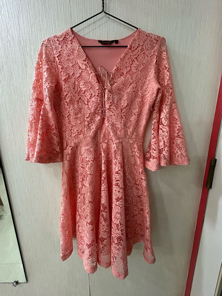 Coral Lace Fit &amp; Flare Dress