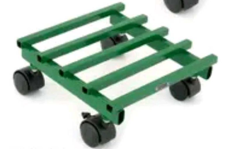 Green Metal Plant Stand with Wheels
