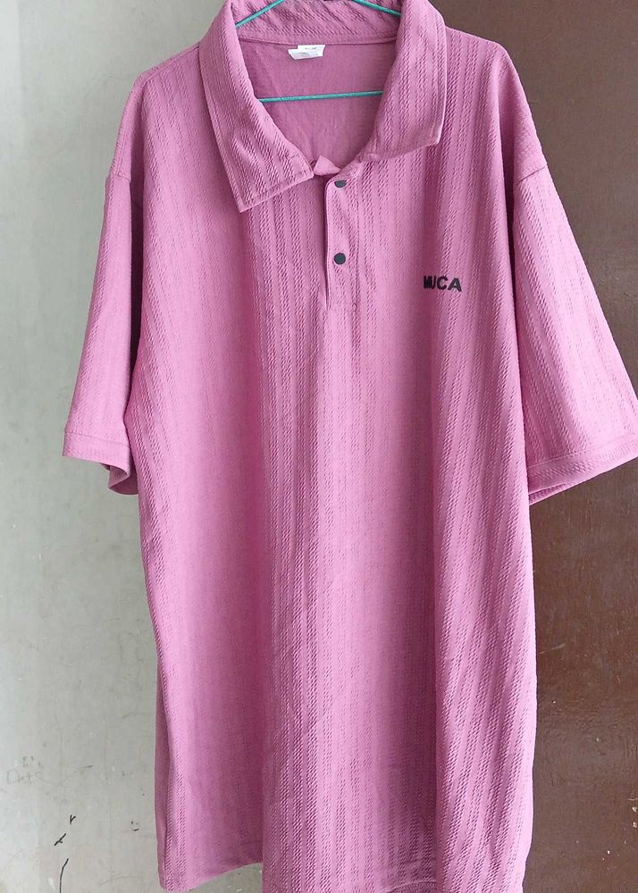Men's Textured Pink Oversized Polo T-Shirt 🌸👕