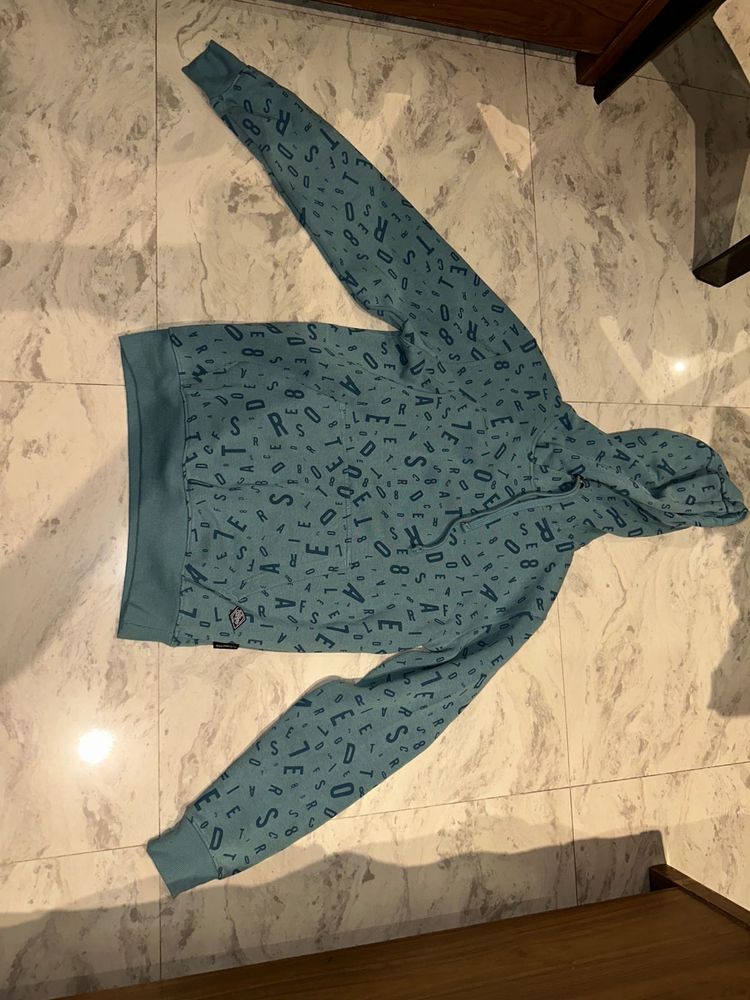 Teal Letter Print Hoodie