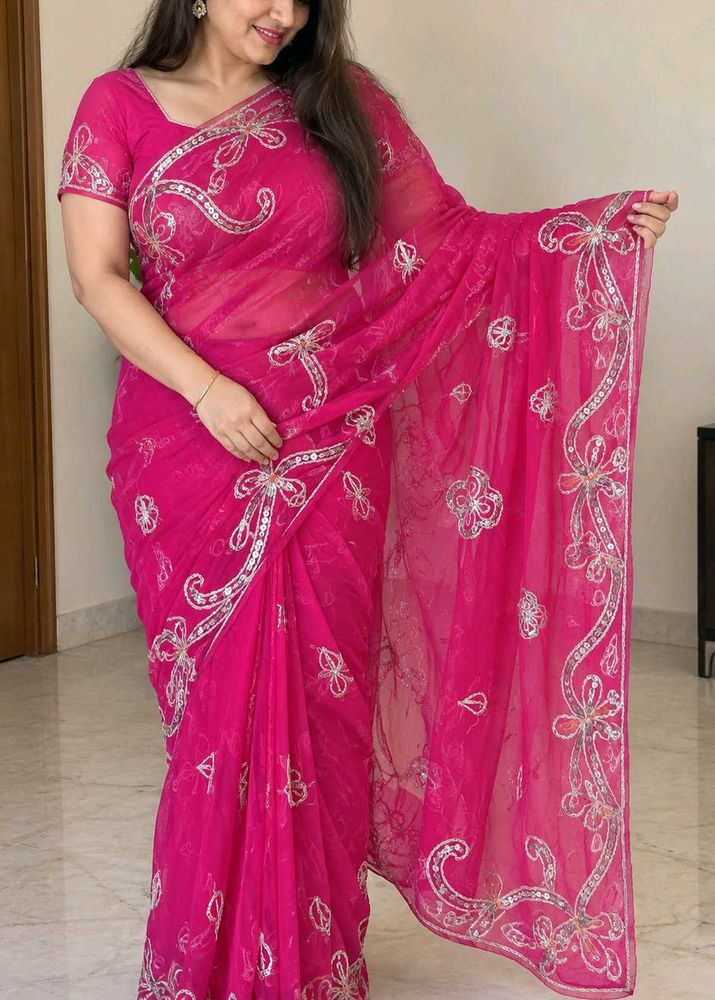 Stunning Pink Embroidered Saree