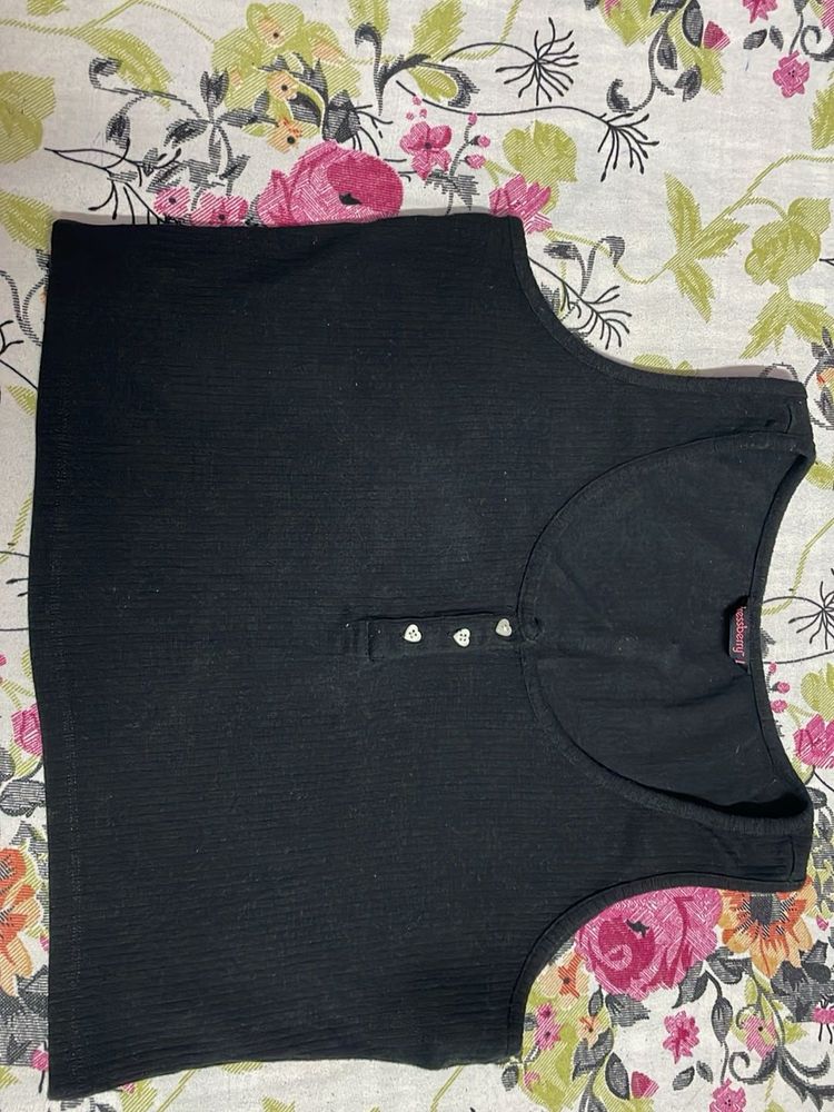 Black Ribbed Henley Tank Top