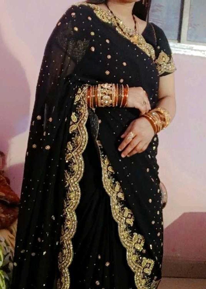 Elegant Black Embellished Saree