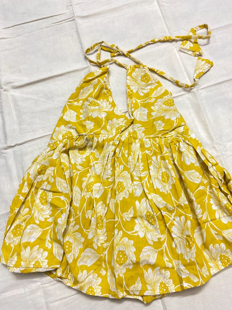 Yellow Halter neck desi kurti