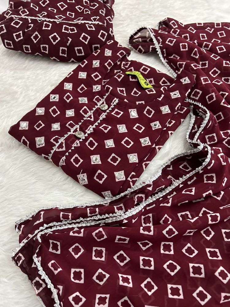 Elegant Maroon Kurta Set with Dupatta