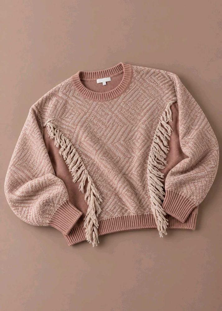 DUSTY ROSE AND CREAM GEOMETRIC KNIT SWEATER