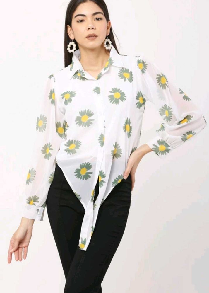 Daisy Print see through crop shirt