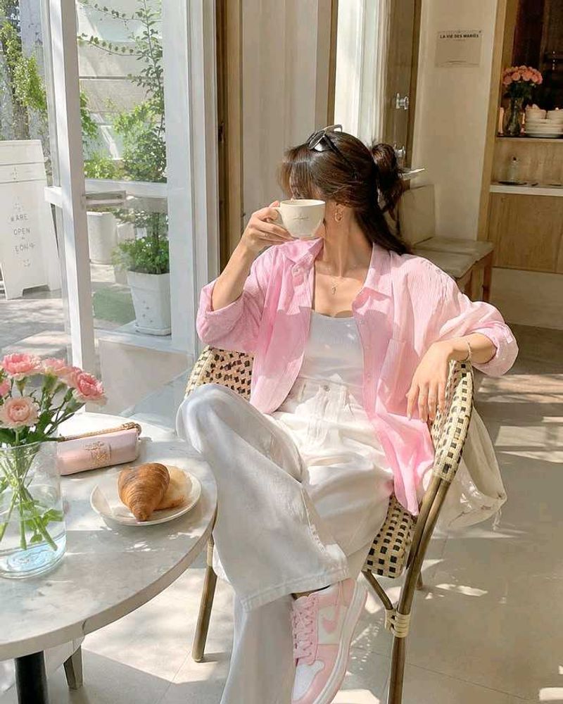 Korean Pintrest Balenciaga Chic Pink Button-Up Blo