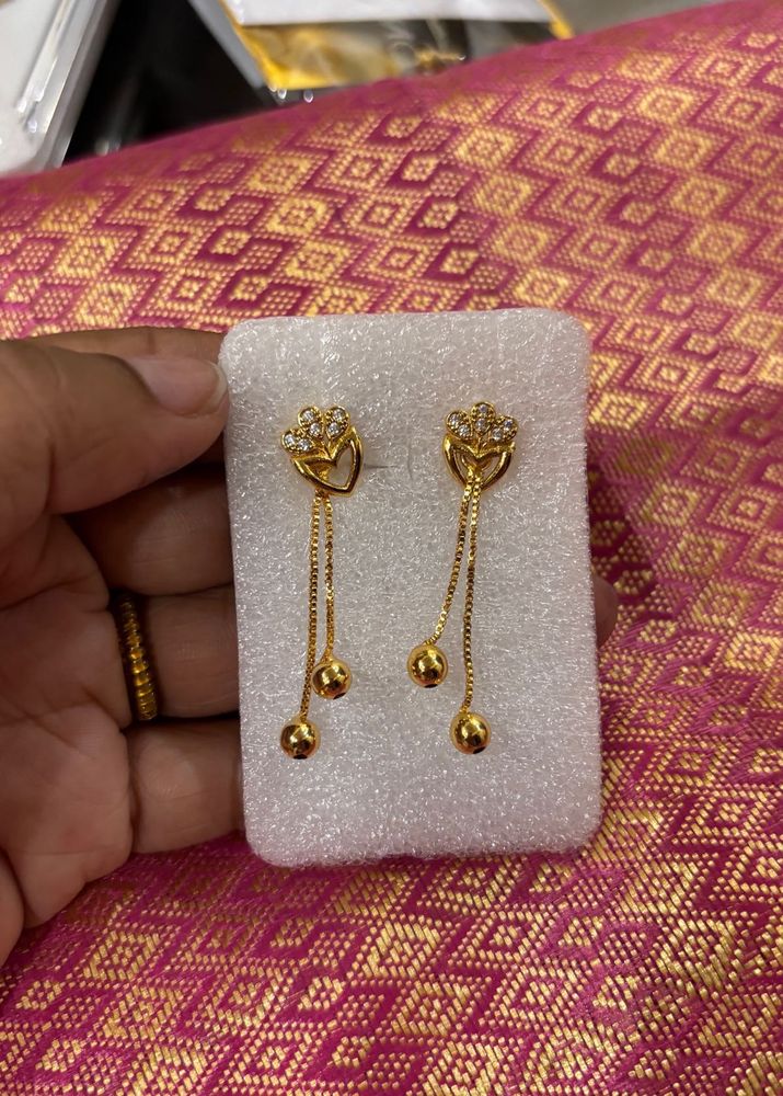 Elegant Gold Plated &amp; Diamond Drop Earrings